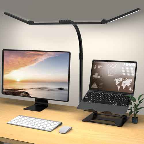 3 Light Bar Goose-Neck Architect Desk Lamp with Clamp, 24W Bright Led Tall Overhead Desk Light for Home Office,Eye Care Reading Table Light for Desktop Working,Drafting,Reading