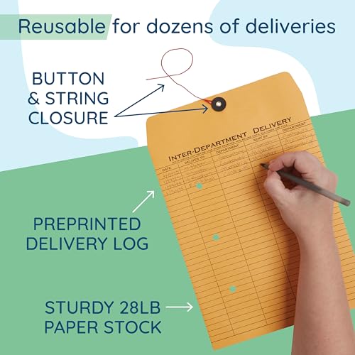Blue Summit Interoffice envelopes with String 9x12, String Tie, Brown Kraft, Interdepartment Envelopes, 9 x 12 Inches ? 100 Envelopes