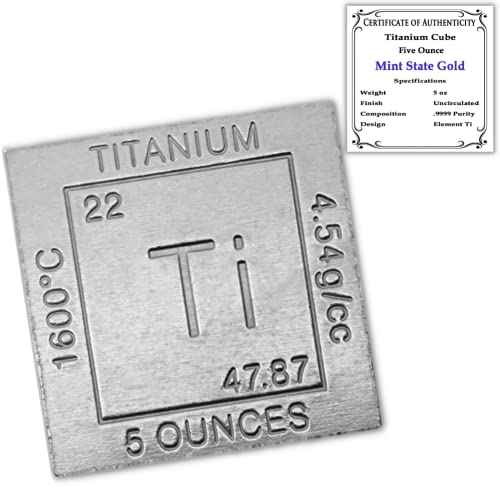 5 oz Titanium Cube Paperweight 1.25" (32 mm) | 99.99% Pure | Chemistry Design with Certificate of Authenticity