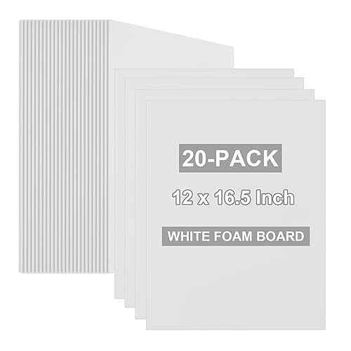 20 Pack White Foam Boards 12x16.5 inch, 3/16" Thick Foam Core Board for Projects, White Bulk Poster Board for Signboards, A3 Styrofoam Boards Sheets Perfect for Crafts, Art, Display