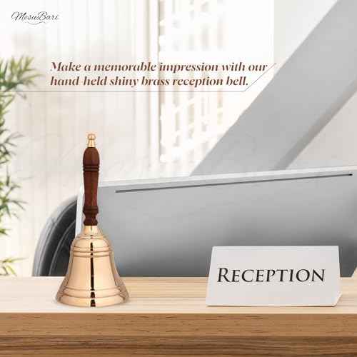 Premium Solid Brass Service Bell Large Handheld Loud Call Bell for Church School Restaurant Hotel Events Holidays Brass Finish 1 Piece 9 Inch by 4 Inch