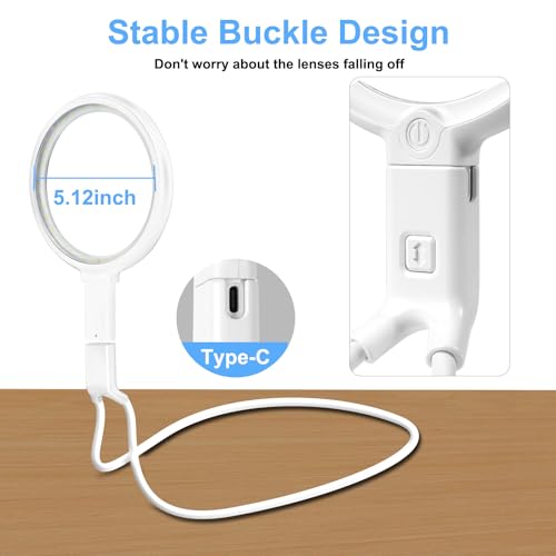 GABORISH White Neck Magnifier with Light, 10X 5.2-Inch Hands-Free Lens