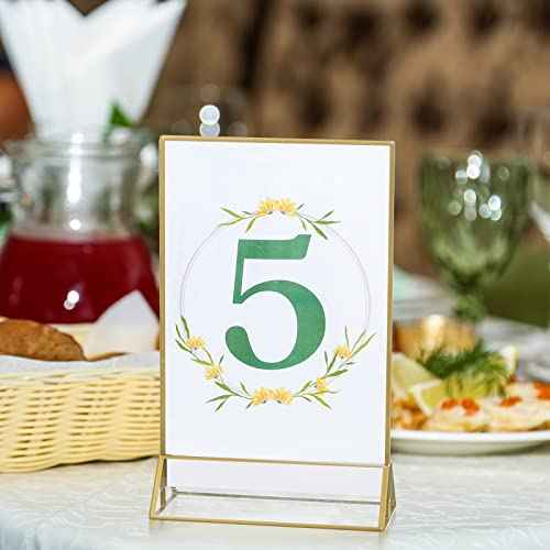 Maitys 26 Pieces 4x6 Gold Picture Frame Clear Acrylic Sign Holder with Gold Borders and Vertical Stand Double Sided Wedding Table Number for Wedding, Menu Holder, Photos Display