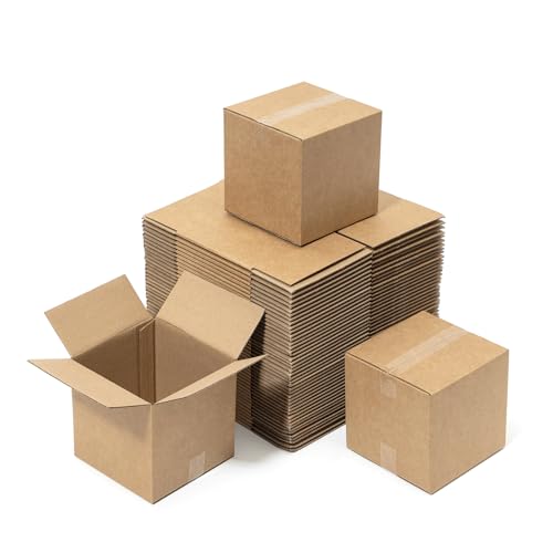 Mefleet 4x4x4 Inch Shipping Boxes 50 Pack Small Corrugated Cardboard Brown