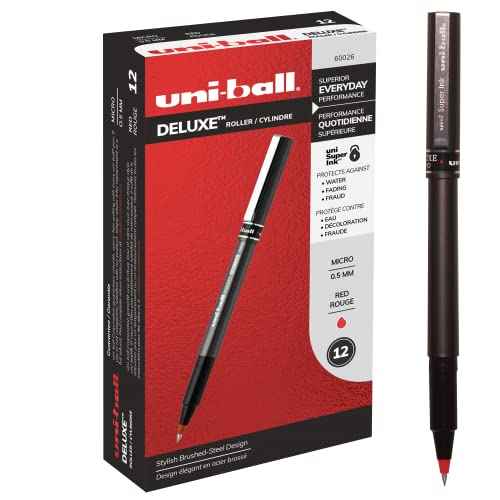 Uniball Deluxe, Red Rollerball Pens - 0.5mm Micro Point, Pack of 12