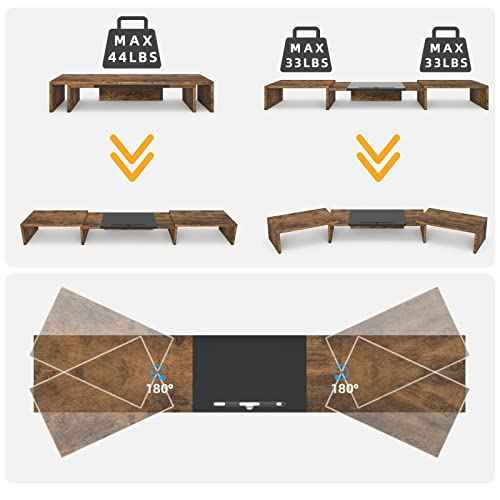 WESTREE Triple Dual Monitor Stand Riser, Extra Long Monitor Stand for 1~2~3 Monitors, Monitor Stand with Length and Angle Adjustable, 3 Shelf Desktop Storage Riser for Monitor Computer Screen Laptop