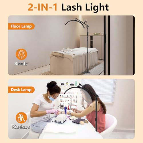 Lash Light for Eyelash Tech, 2 in 1 Half Moon Lamp Esthetician Ring Light with Phone Holder & Desk Clip, for Eyelash Extension, Tattoo, Nail Tech, Beauty, 3 Light Modes - Black