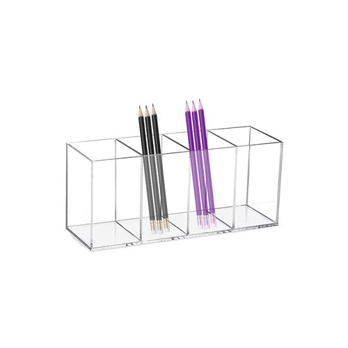 Acrylic Pen Holder Clear Pencil Organizer Makeup Brush Holder Countertop Desk Accessory Storage (4 Compartments)