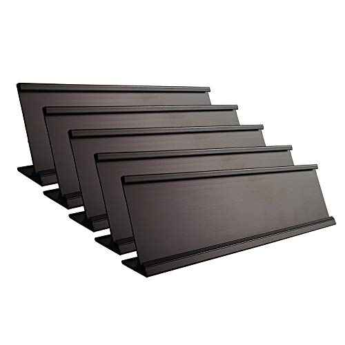 2" x 10" Aluminum Desk Name Plate Holder, Office Business Desk Sign Holder Desktop-5 Pack (Black)