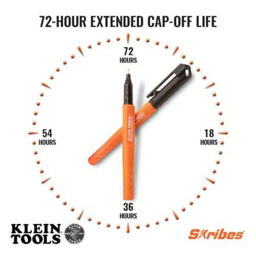 Klein Tools 861002 Skribes Permanent Markers, Ultra Fine Tip, Professional-Grade Ink, Jobsite Marker for Wet, Dry, and Oily Surfaces, Black, 2-Pack