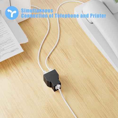Phone Line Splitter for Landline, 30 Pack RJ12 6P6C Plug with 3Female Phone Jack Splitter 1 in 2 Out, Two Way Telephone Line Connector, Black