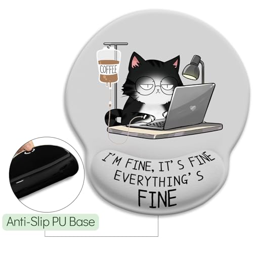 Funny Coffee Cat Ergonomic Mouse Pad with Wrist Rest - Desk Decor Gift