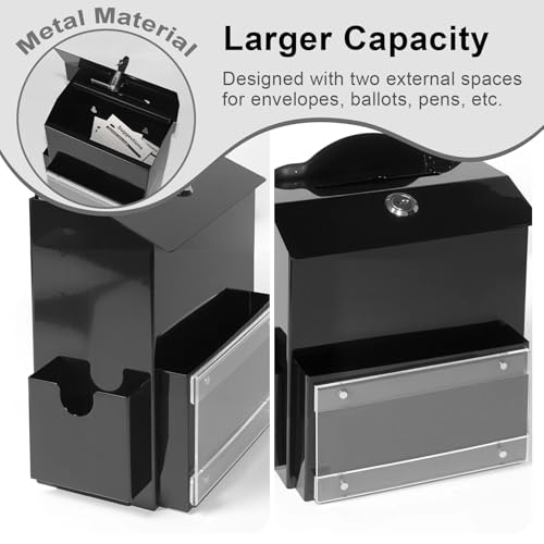 Metal Donation Suggestion Box with Magnetic Sign Holder, Lockable Black