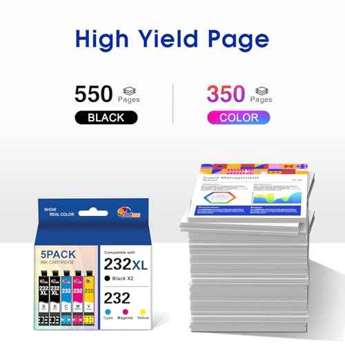 232 232XL Ink Cartridges Combo Pack Remanufactured Compatible for 232XL Ink Cartridges XP-4200 Printer Ink XP-4205 WF-2930 WF-2950 Printer (2 Black 1 Cyan 1 Magenta 1 Yellow, 5 Pack)