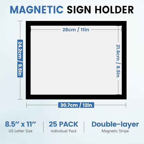 25 Pack Magnetic Sign Holder, 8.5in x 11in Self Adhesive Wall Mount Magnetic Document Holder, Magnetism Border Sign Holder with Transparent PVC Front Cover