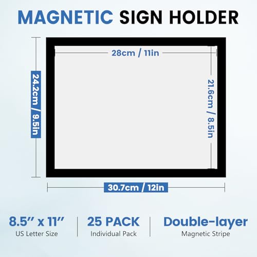 NUITPY 25 Pack Magnetic Sign Holders 8.5 x 11 Inches - Reusable Magnetic Display Frames