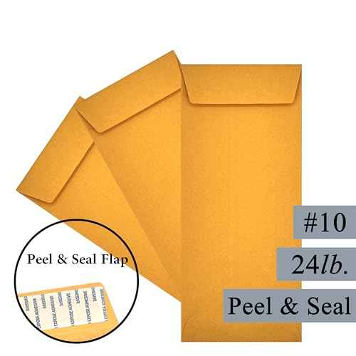 500 Cashier Depot - #10 Policy Envelopes, Open End, Catalog Style, 4 1/8" x 9 1/2", Peel & Seal, Sturdy 24lb Brown Kraft, 500 Count