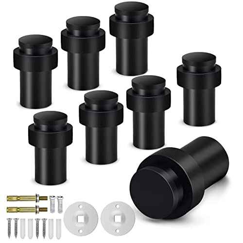 8 Pack Door Stoppers Black Floor Door Stop Cylindrical Door Stops with Rubber Bumper, Modern Door Stoppers Wall Protector Floor Wall Mount Doorstops
