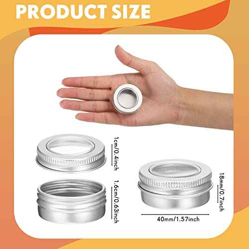 100 Pcs 0.5 Ounce Aluminum Tin Jar 15 ml Refillable Containers Clear Top Screw Lid Round Tin Container Bottle for Cosmetic, Cream, Diamond Painting, Salves, Balms, Lip Balm, Spices or Others, Silver