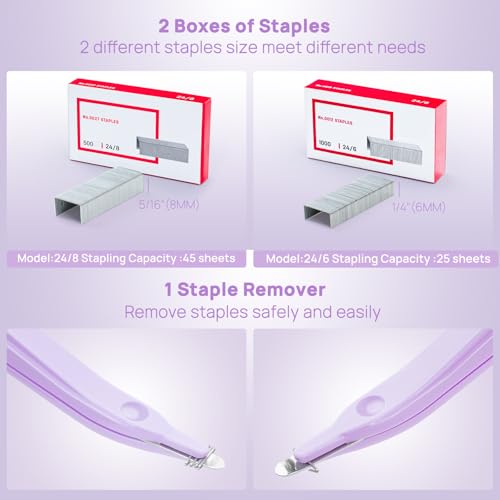 SYLCXX Electric Stapler for Desk – 45-Sheet Capacity, Purple Value Pack (Includes Staples & Remover) with AC Adapter