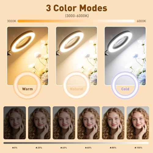 KIRKAS 10X Magnifying Glass with Light and Stand, 72 LEDs Brightest Desktop Magnifying Lamp, 10 Dimmable Brightness 3 Color Modes, Hands Free Metal Magnifier Lamp for Craft Reading Close Work-Black