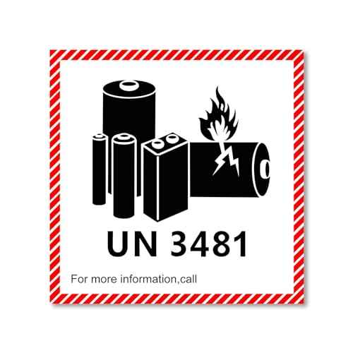 1000-Pack UN3481 Lithium-Lon Battery Caution Labels, 4.7 x 4.3 Inch, Adhesive Safety Stickers for Shipping Lithium Batteries, Transport Warning Labels (UN3481)