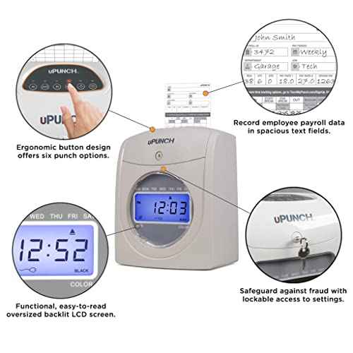 uPunch HN4500 Advanced Calculating Time Clock Bundle for Small Business: Complete Employee Time Tracking System with 200 Time Cards, Racks, Ribbons, and Keys