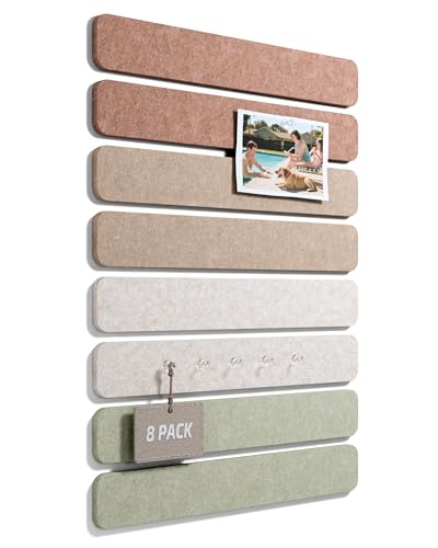 Fluxynara Boho 8 Pack Cork Wall Boards 13x2 Inches Felt Bulletin Panels