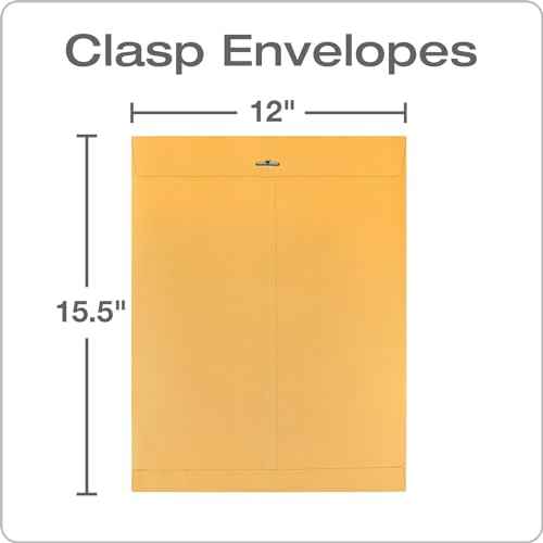 Quality Park Clasp Envelopes, 12 x 15-1/2 with Deeply Gummed Flaps for Permanent Secure Seal, Great for Filing, Storing or Organizing Documents, 28 lb. Brown Kraft, 100 per Box (QUA37910)