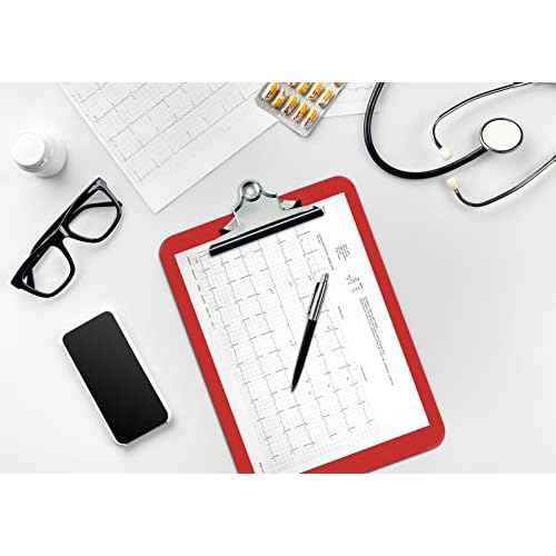 Better Office Products Red Plastic Clipboards, 12 Pack, Durable, 12.5 x 9 Inch, Standard Metal Clip, Red, Set of 12