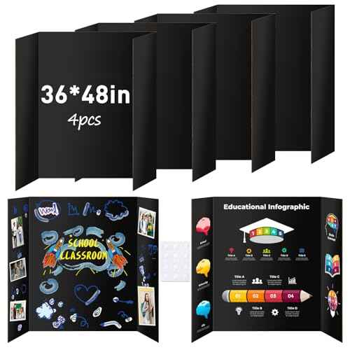 4 Pack Trifold Poster Board 48" X 36", IKAYAS Double Sided Black Poster Boards, Science Fair Display Boards Posterboard Foamboard for Mounting, Prints,Art,Display,Projects Classroom Supplies