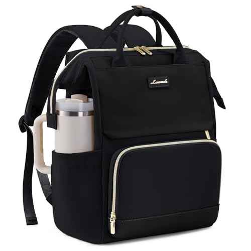 LOVEVOOK Laptop Backpack for Women with Giant Tumbler Holder Pocket, 15.6 inch Travel Work Backpack Purse for Nurse Teacher, Waterproof School Bag College Bookbag Cute Casual Daypack for Girls Black