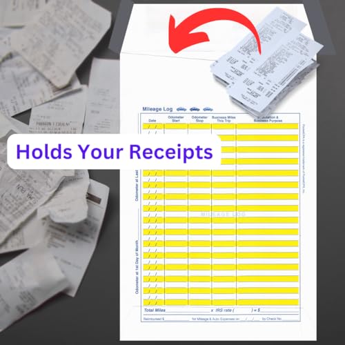 PocketCPA 3-in-1 Receipt Organizer Envelopes with Expense & Auto Mileage Log – 12 Pack, 9.5 x 6.5 in