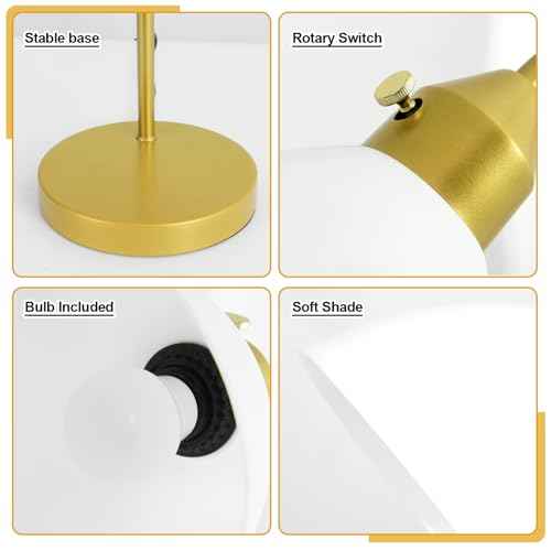 LED Desk Lamp for Home Office, 3 Levels Dimmable Reading Light, Flexible Gooseneck Table Lamp for Bedside Office, Rotary Switch Control, Desk Lamp for College Dorm Study Lamp, Bulb Included, Gold