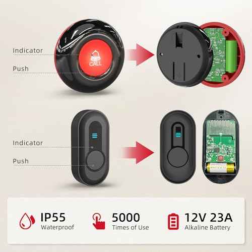 CallToU Wireless Caregiver Pager with 2 Call Button ? 500FT Long Range Caregive Pager System for Elderly, Seniors, Patients ? Easy-to-Use Emergency Alert Call Button for Home Safety (CC01BL 2-1)