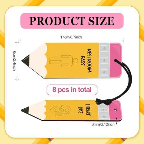8 Pcs Magnetic Hall Pass Bathroom Passes for Classrooms Resuable Waterproof Back to School Supplies for Classrooms Hall, Library, Restroom, Office, Nurse, Teacher Supplies(Pencil Style)