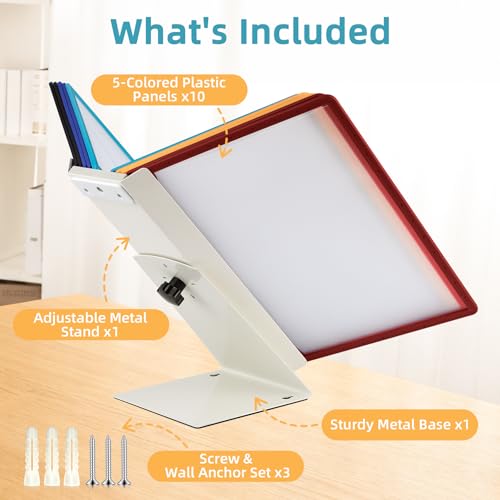 OrgEase White 10-Pocket Desk & Wall Organizer with Metal Base, Color Pockets