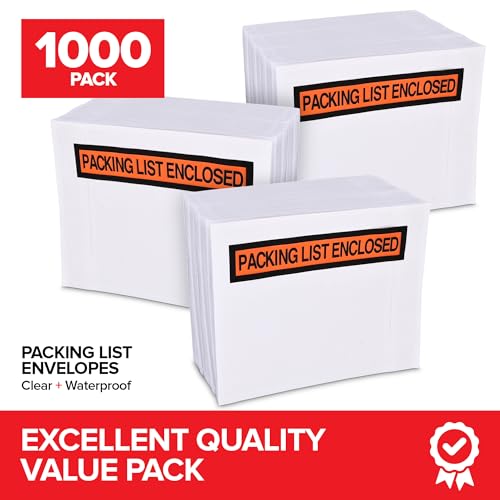 Stock Your Home 1000 Pack Waterproof Shipping Label Envelopes 4.5x5.5 - Clear Packing List Enclosures with Adhesive - Mailing & Invoice Pouches