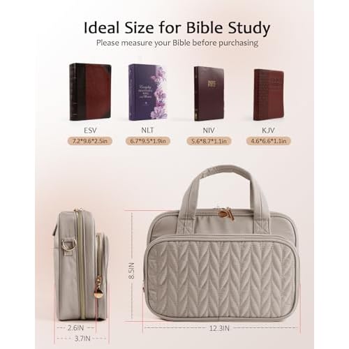 Bible Cover Case for Women, Large Bible Bag with Study Supplies, Bible Journaling Kit with Highlighters and Pens No Bleed, Christian Gift for Women (Shoulder Strap, Smokey Taupe)