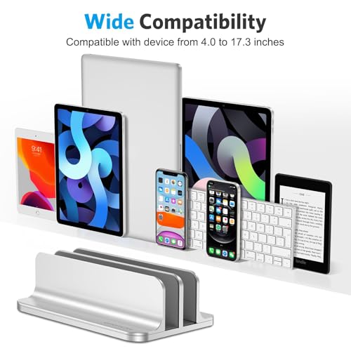 OMOTON Dual Vertical Laptop Stand Holder Silver for MacBook & More