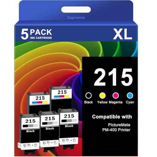 5-Pack T215 215 Ink Cartridges Remanufactured for Epson 215 Ink for WF-100 WF-110 EC-C110 Mobile Printer(3 Black x T215120-S, 2 Tri-Color x T215530-S Pigment C/M/Y/K BCS)