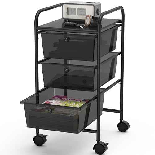 Simple Houseware Utility Cart with 3 Drawers Rolling Storage Art Craft Organizer, Black