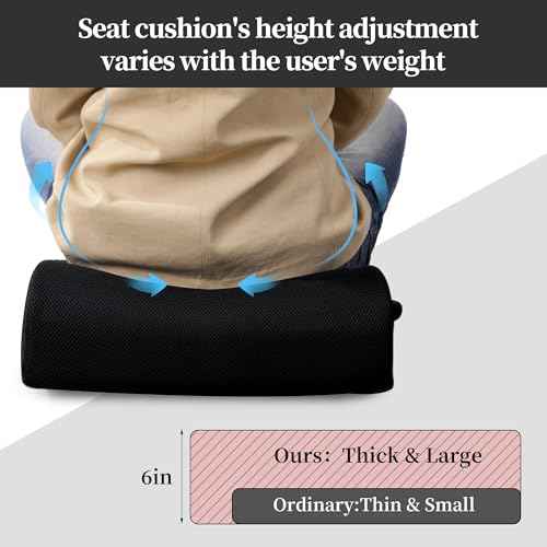 MABOZOO Extra Thick Chair Cushions,Office Chair Booster Seat Cushion to Raise Seat Height for Pain Relief,18 x 16 x 6 inch Non Slip Memory Foam Thick Cushion with Carry Handle£¨Black£©