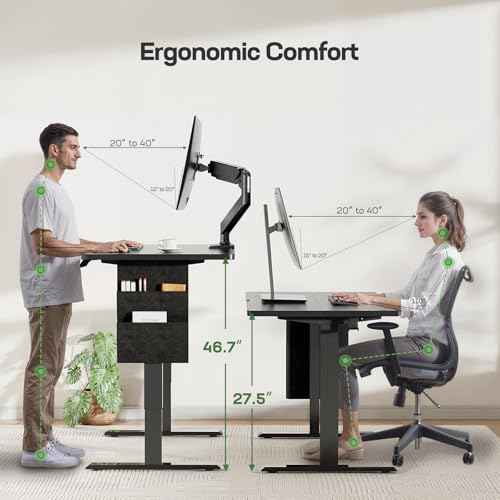 Marsail 48x24 Electric Standing Desk - Adjustable Height Computer Desk with Memory Presets, Storage Bag & Cable Management for Home Office & Gaming Workstations