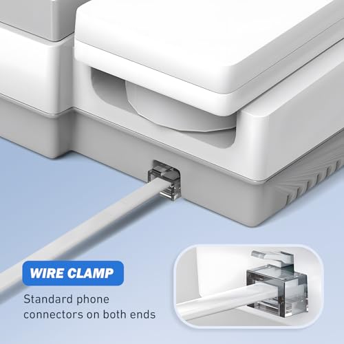 Phone extension Cord 25 Ft, Telephone Cable with Standard RJ11 Plug and 1 in-Line Couplers and 20 Cable Clip Holders, White