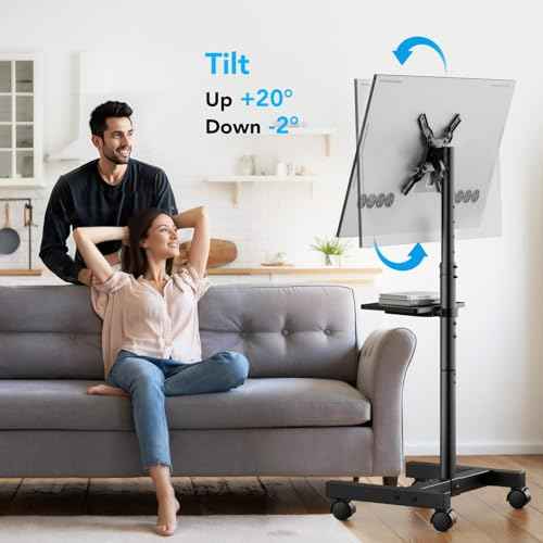 AX WABER Mobile TV Floor Stand for 13-50 inch LCD LED Flat/Curved Panel Screen TVs up to 77 lbs, Height Adjustable TV Stand Mount with Tilt VESA 200x200, Portable TV Stand with Shelf AX2007TBM