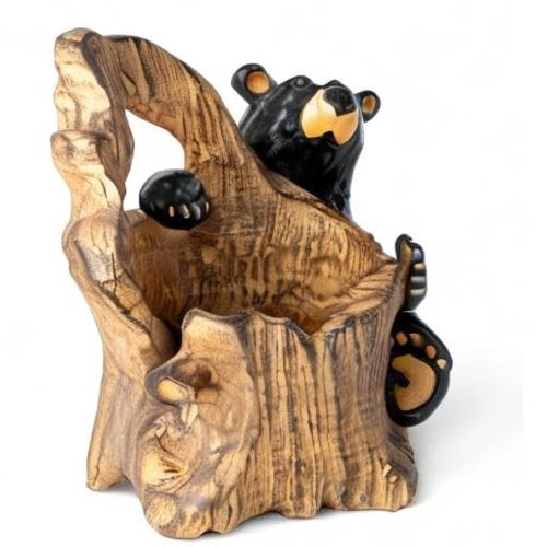 DEMDACO Bearfoots by Jeff Fleming Bear Log Midnight Black 5 inch Hand-cast Resin Stone Desk Pencil Holder