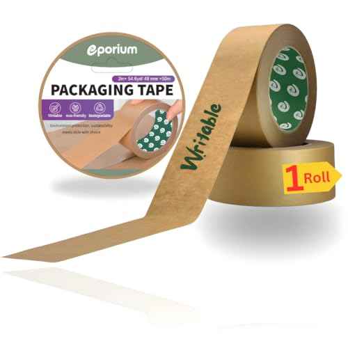 Premium Paper Packing Tape, Self Adhesive Recyclabe, Eco Friendly Heavy Duty Writable & Uncoated Packaging Tape for Box Sealing, Masking, Moving Supplies, 2 in. x 55 Yd.1 Roll