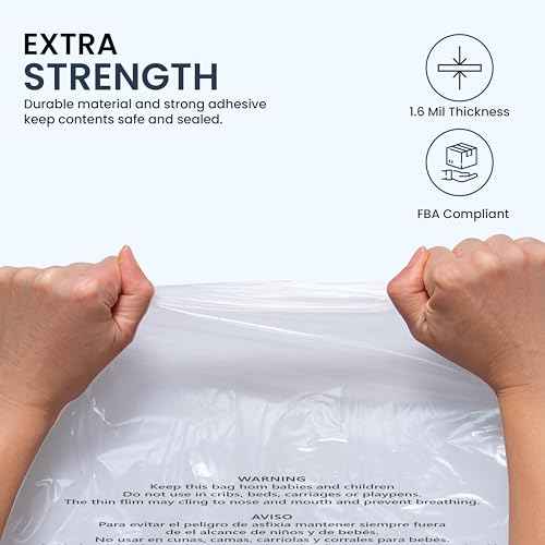 9x12 Clear Poly Bags with Suffocation Warning, 200 Pack | FBA-Compliant Self-Seal Packaging Bags for Clothing, Shipping, Retail, Storage, Mailing | Crystal Clear Plastic Bags Bulk