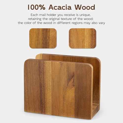 Acacia Wood Mail Organizer, Mail Holder for Desk, Letter Holder for Countertop, Small Envelope Holder, Desk Organizers and Accessories for Home Office